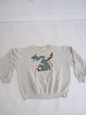 Vintage Jerzees Grey Michigan Wildlife Eagle Moose Loon Fish Cabin Sweater 2X